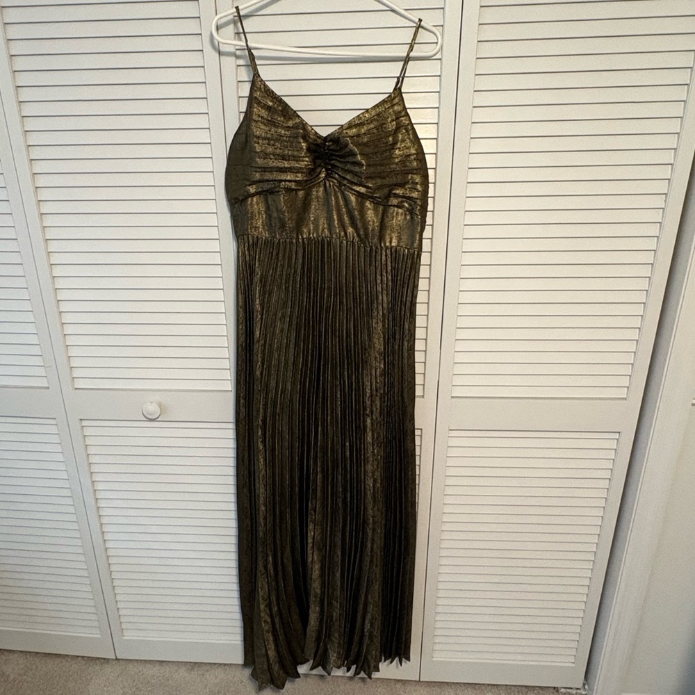 Pleated Metallic Gold Maxi dress sleeveless